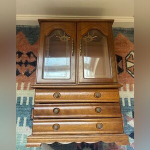 Wood Jewelry Armoire with Glass Doors - Warm Brown